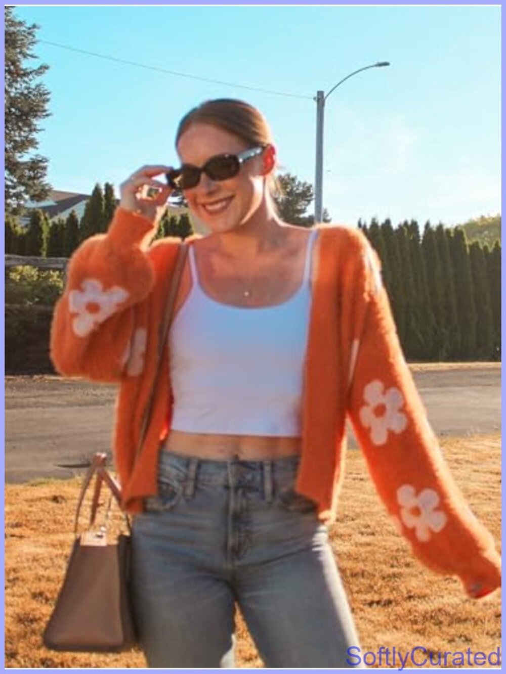 Women's Cropped Floral Cardigan Long Sleeve Open Front Knit Sweater - Picture 5 of 6